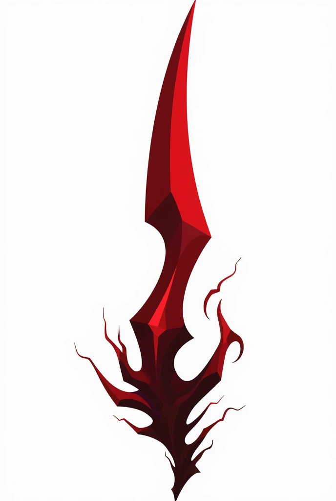A sword projectile in the style of a vector drawing with clear sharp corners and edges , made of solid blood-colored crystal with vessels of black void running along it from the bottom of the sword's base