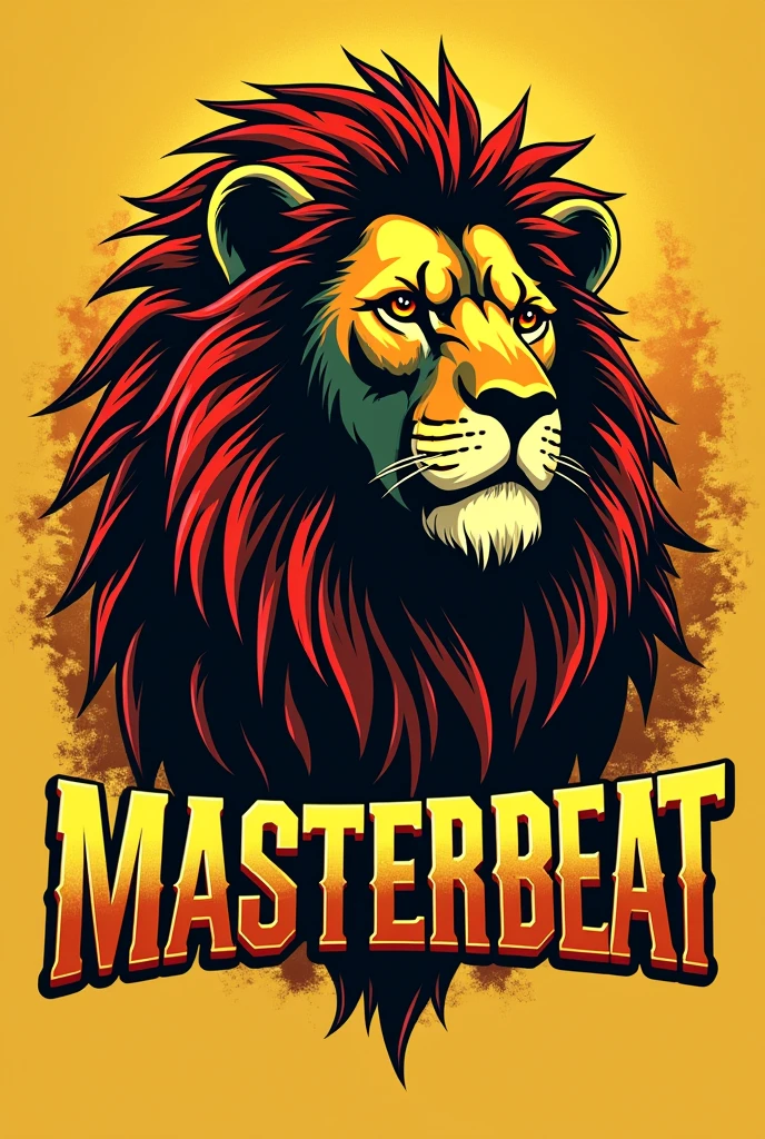 Logo for a DJ that says MASTERBEAT and in the background is the conquering lion with some reggae touches