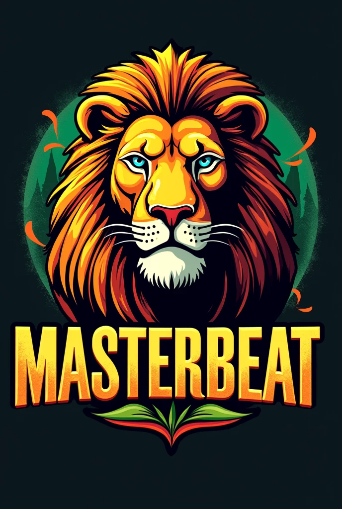 Logo for a DJ that says MASTERBEAT and in the background is the conquering lion with some reggae touches
