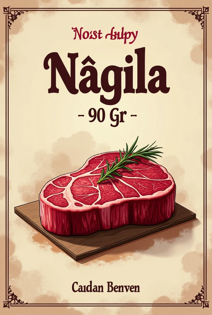 A birthday poster for Nágila, containing a steak weighing 90g