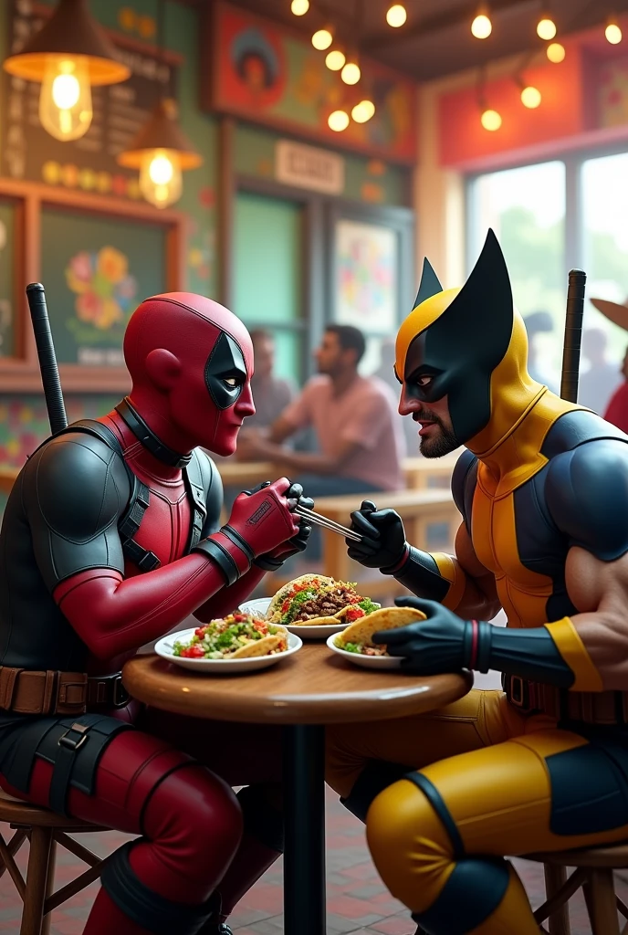 Deadpool and Wolverine、Eating tacos at a taco shop