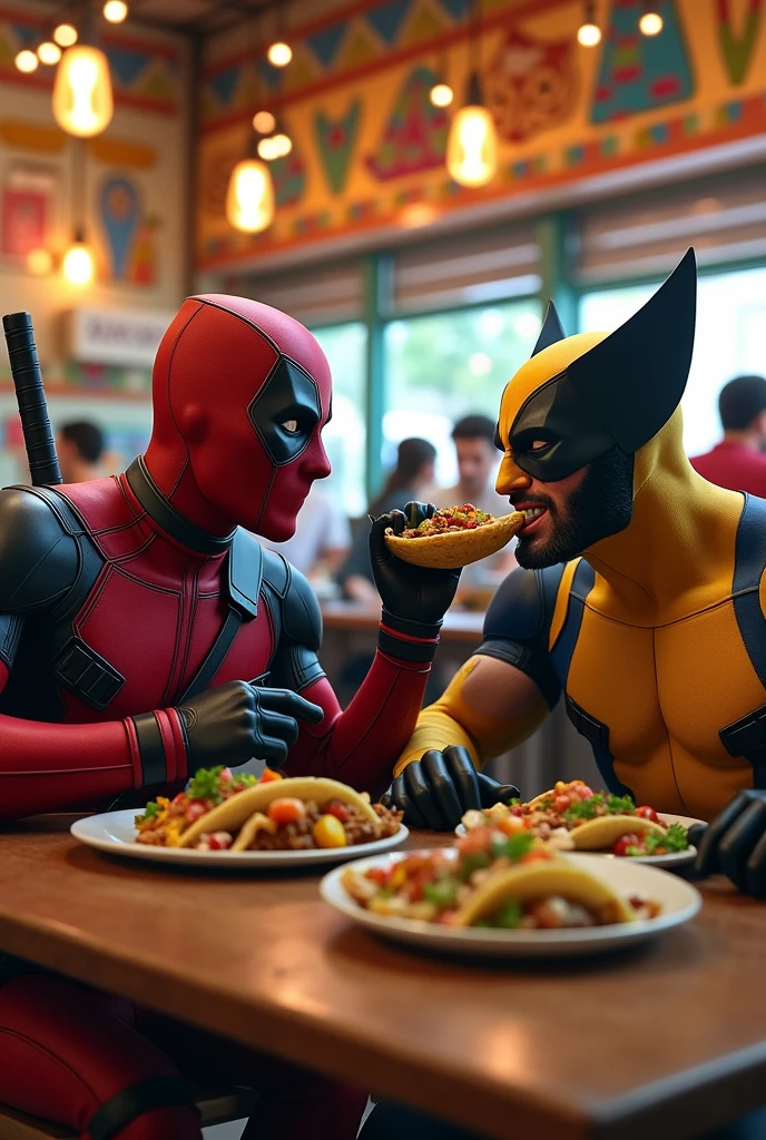 Deadpool and Wolverine、Eating tacos at a taco shop