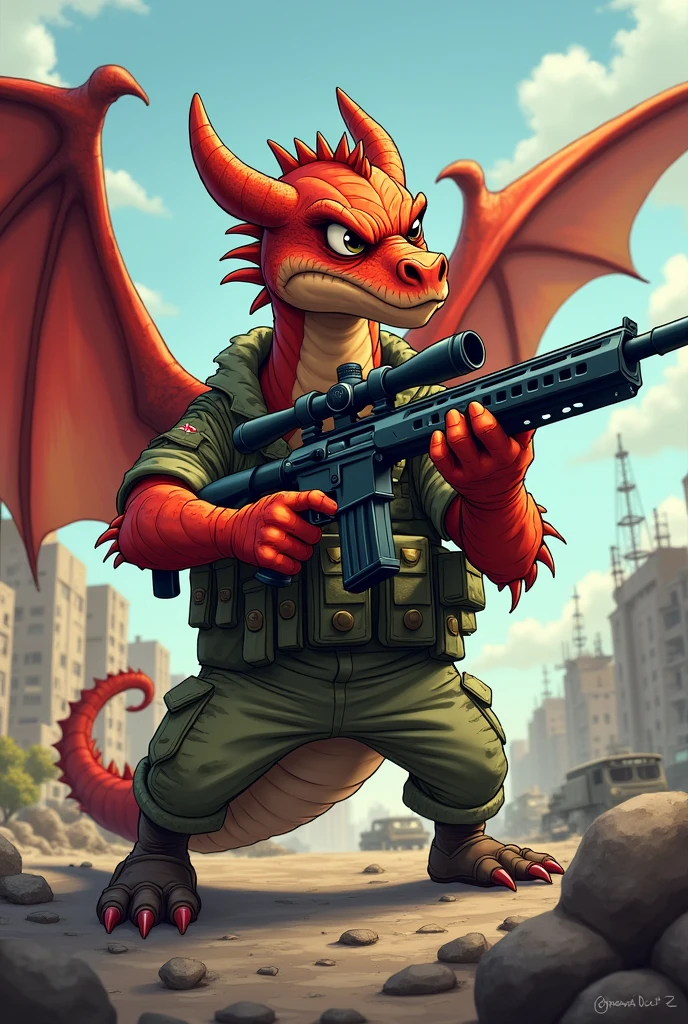 Dragon with dragonov in army clothes Cartoon