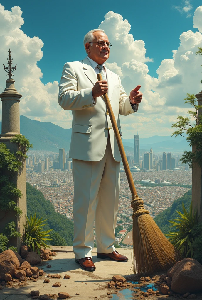 Jânio Quadros cleaning Brazil with a broom