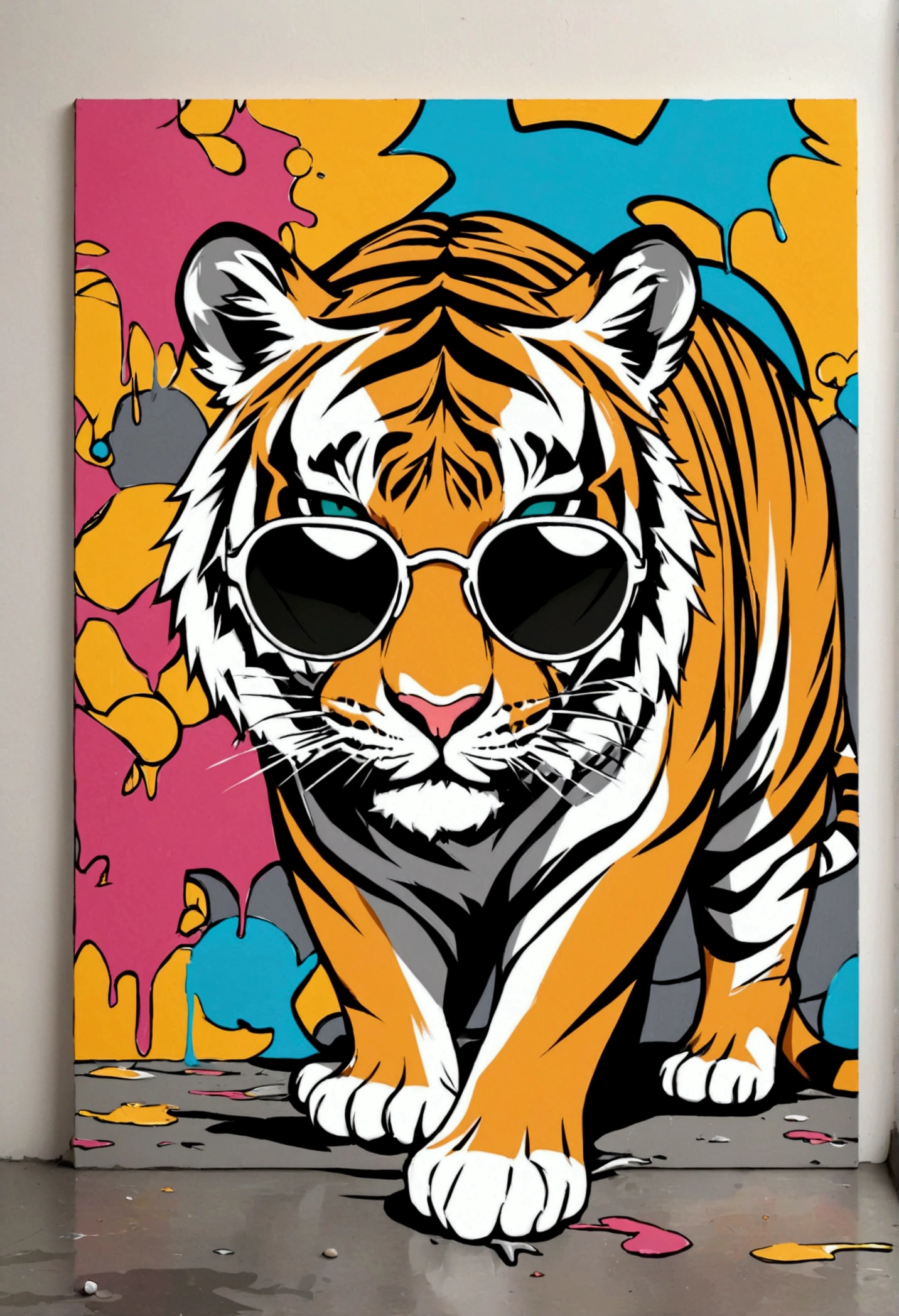 Tiger with sunglasses, Pop-Art, Graffiti 