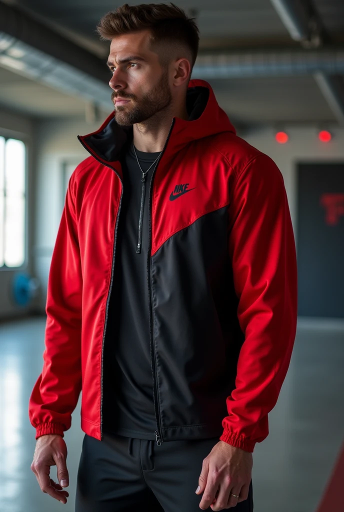 Men's sportswear in dark lead and striking red