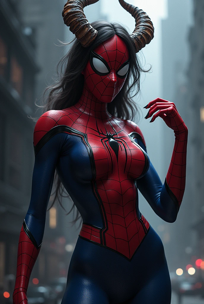 Spiderman dressed as a woman, With horns