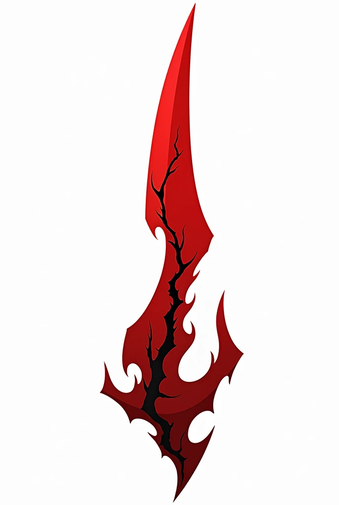 A sword projectile in the style of a vector drawing with clear sharp corners and edges , made of solid blood-colored crystal with vessels of black void stretching along it from below