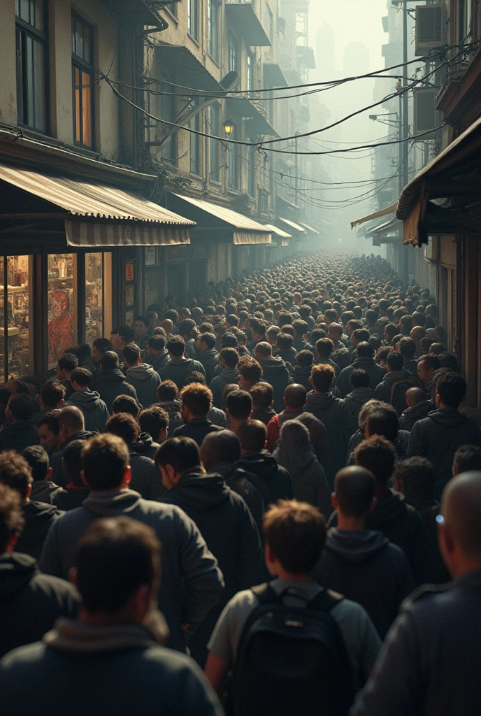 A long line to buy something and desperate people