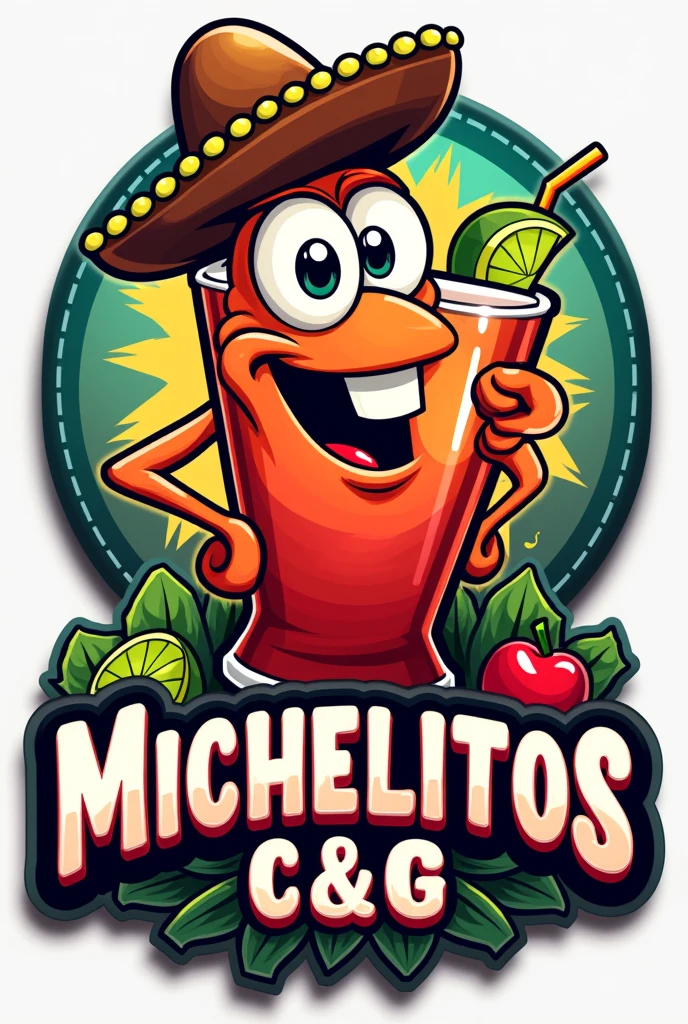 Logo for a michelada and liter business that will be called “Michelitos C&G “that is very striking and funny 