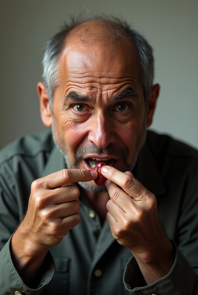 Adrian Marcelo with anti-aging eating his fingernails