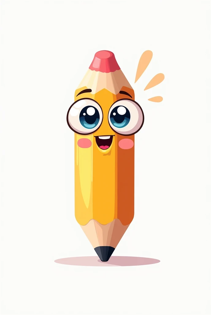 Cartoon pencil with kawaii eyes on the rubber part, Look happy and have a lot of fun, with white background