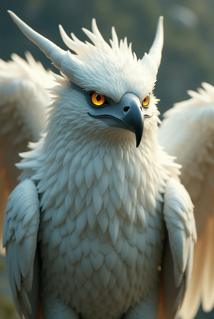 Mythical warbird, white feathers, Bright yellow eyes, quality 8k.