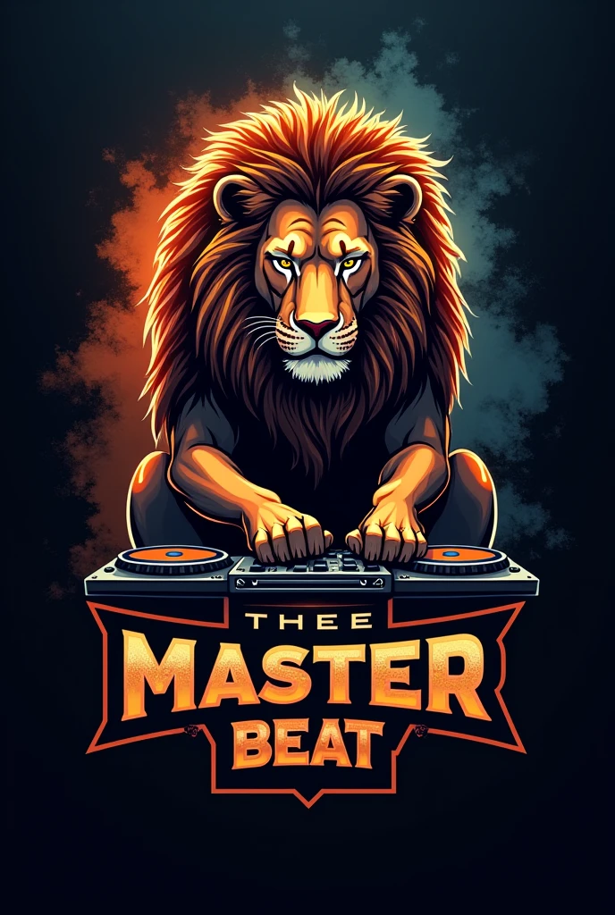 Logo for a DJ that says MASTERBEAT and in the background is the conquering lion taking care of a DJ