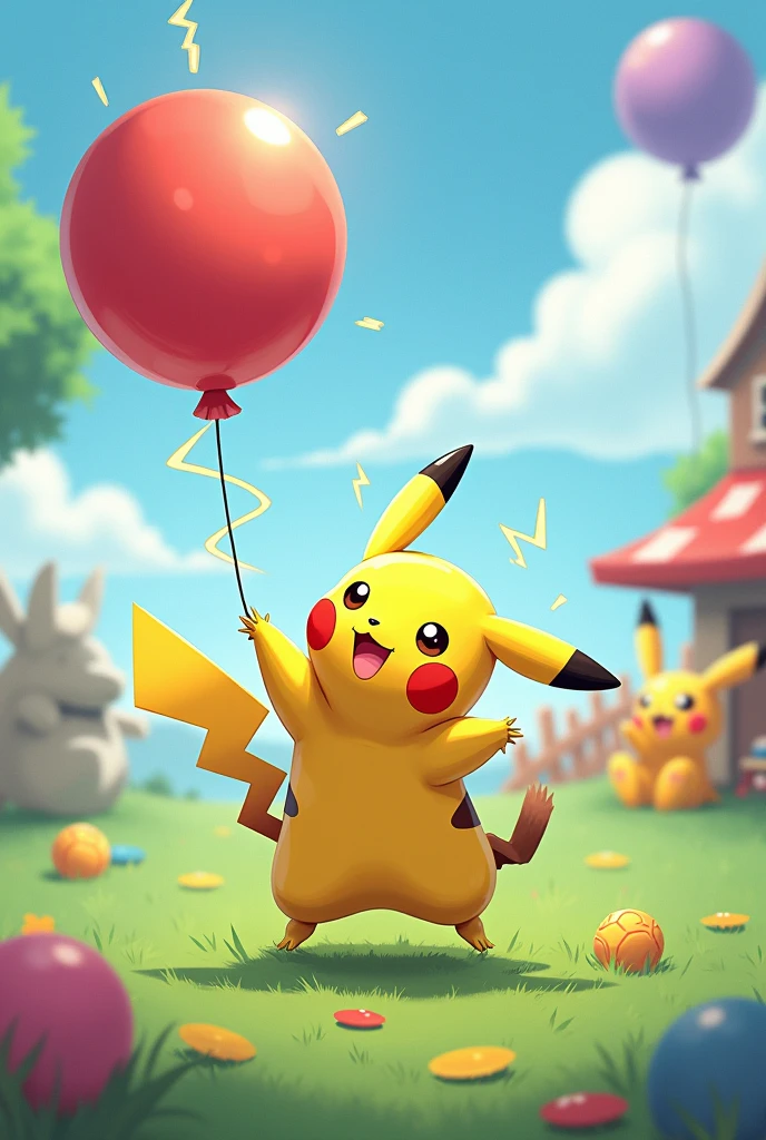pikachu kicking a balloon