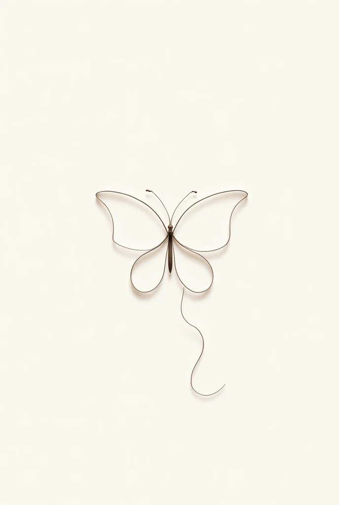 Create a drawing of a butterfly, no background with thin line, in a single minimalist line , forming a letter M at the loose end