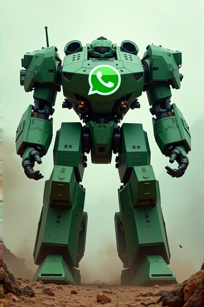 Create a green war machine with the WhatsApp logo on the chest