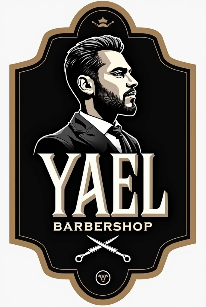 Crea un logo para una barbería  que es para mí me llamo Yael 💈 y que predominen el color negro y el plateado o negro y dorado, but urban and elegant style 