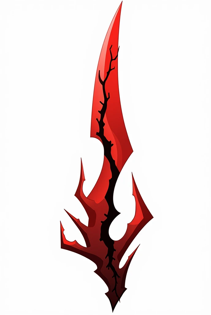 A sword projectile in the style of a vector drawing with clear sharp corners and edges , made of solid blood-colored crystal with vessels of black void stretching along it from below