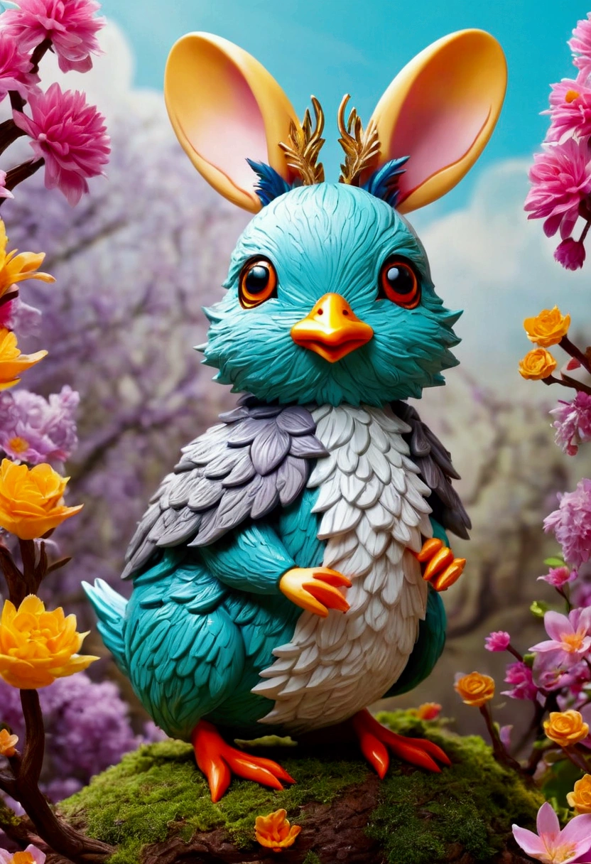 Wolpertinger made of duck + Hase + mouse + In bright colors + Anime-Series