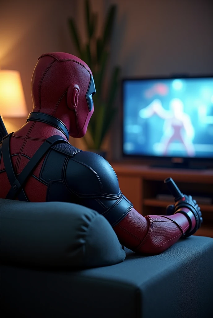 Deadpool watching tv ultra realistic image