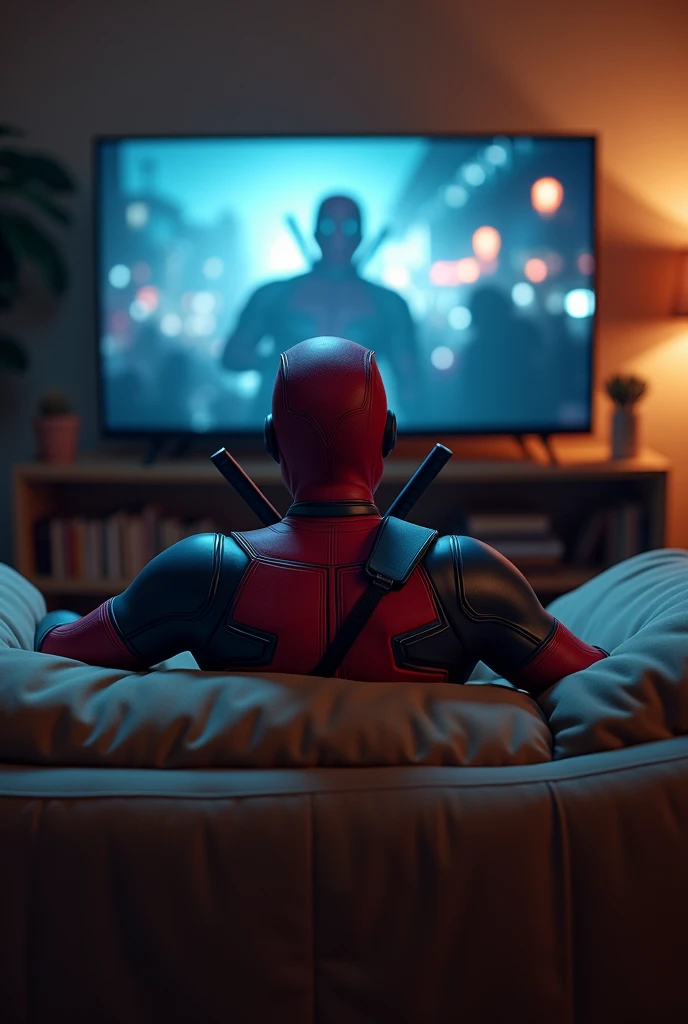 Deadpool watching tv ultra realistic image