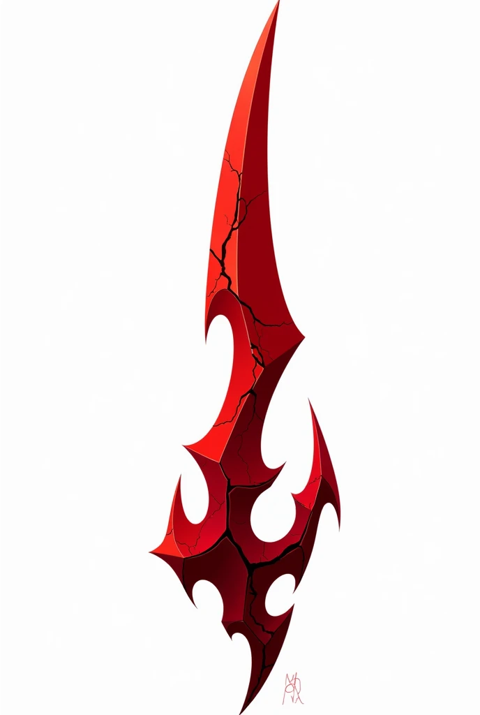 A sword projectile in the style of a vector drawing with clear sharp corners and edges , made of solid blood-colored crystal with vessels of black void stretching along it from below