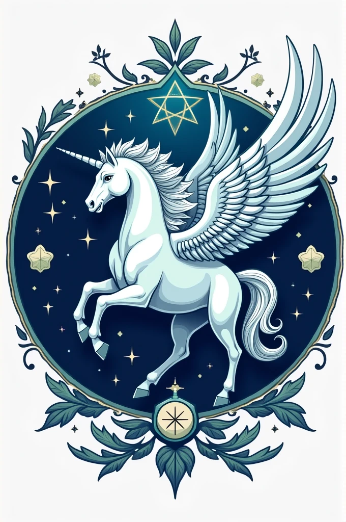 Logo for a graduation coat for science baccalaureate students, a pegasus named nimbus, reflecting values and sciences 