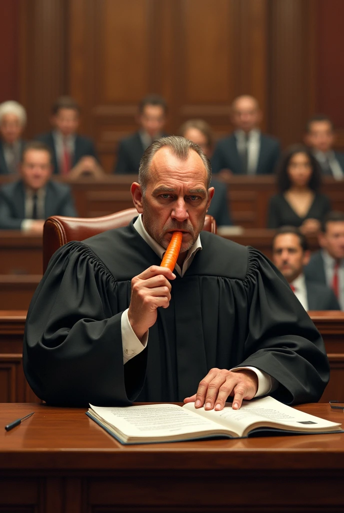 Judge in a court eats carrots 