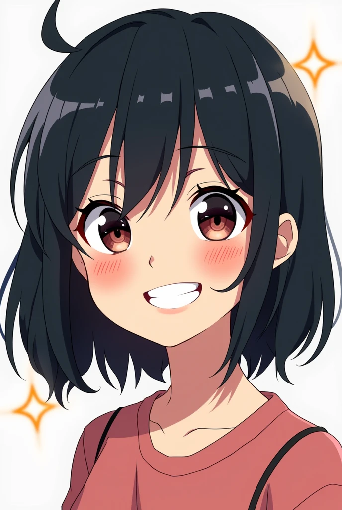 Black haired anime girl's mischievous smile
