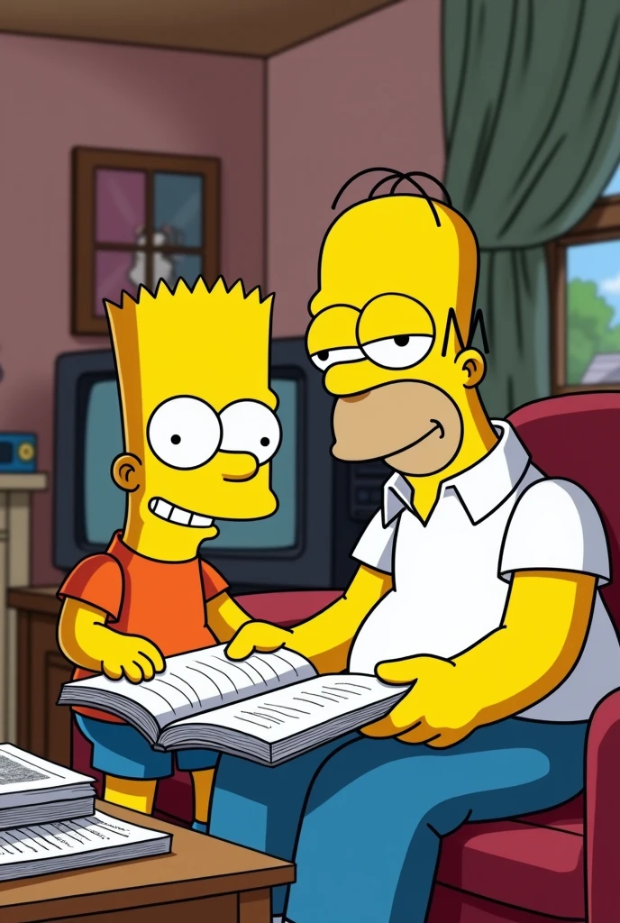 Bart simpson with homer simpson studying