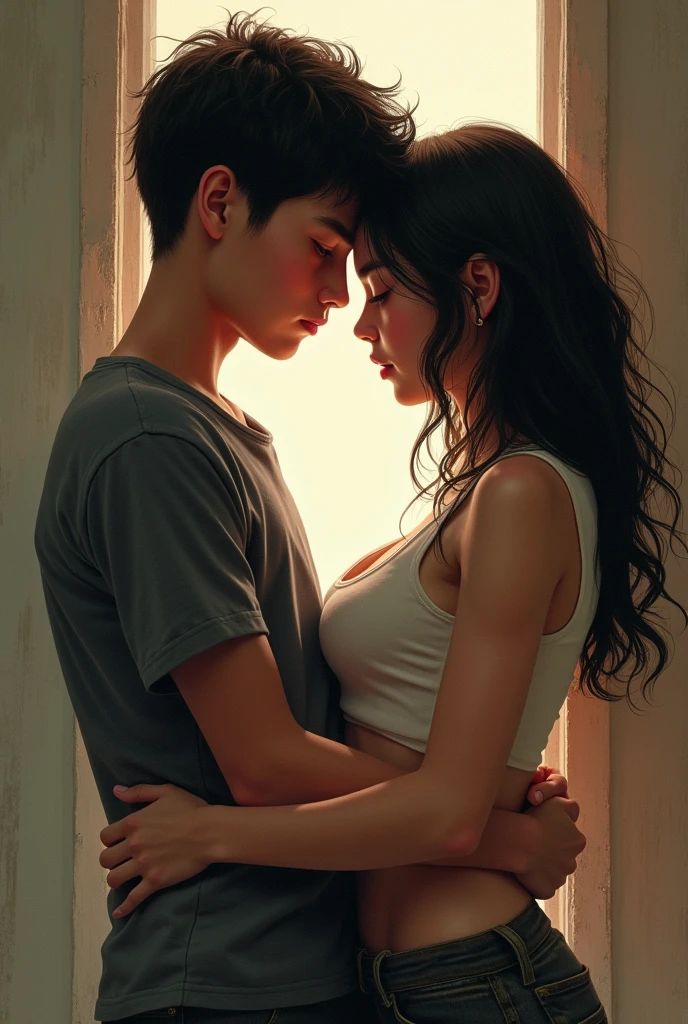 1 boy, a boy is grabbing girl’s breasts from behind