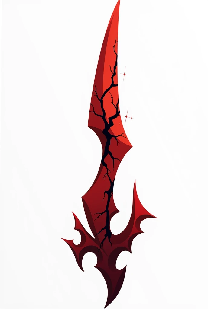 A sword projectile in the style of a vector drawing with clear sharp corners and edges , made of solid blood-colored crystal with vessels of black void stretching along it from below