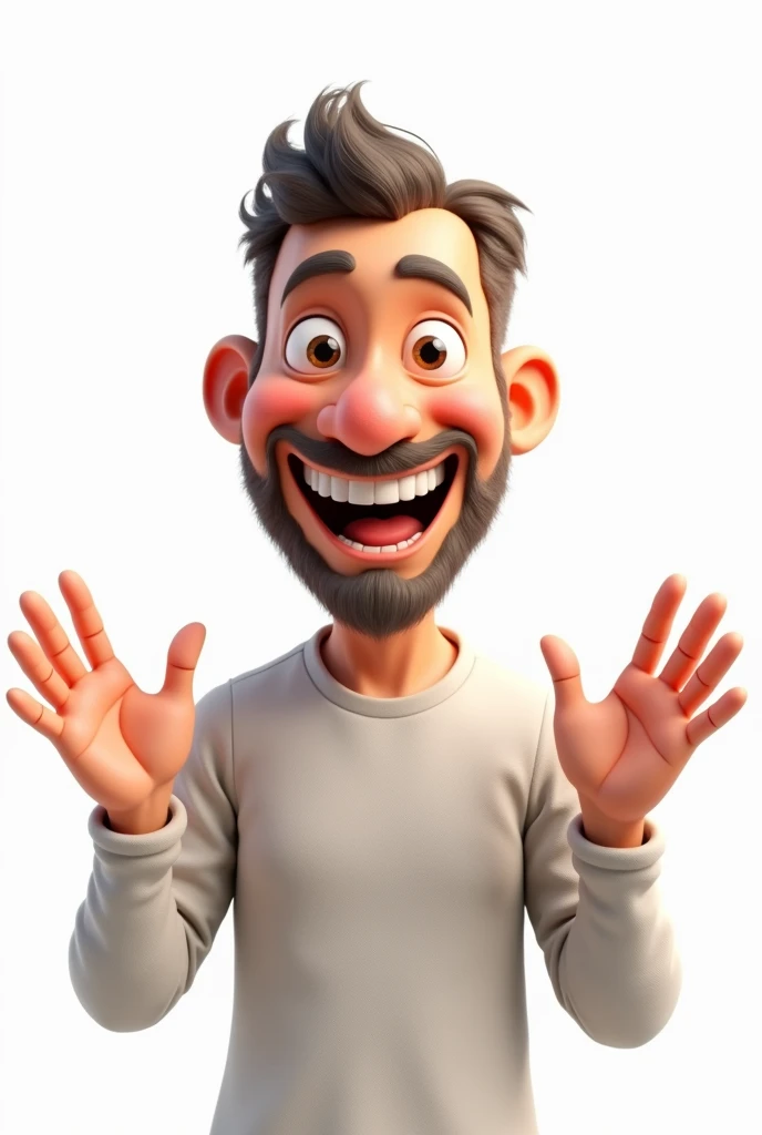 one men, 3d art disney pixar, making a positive sign with your hands, portraite, white background, happy