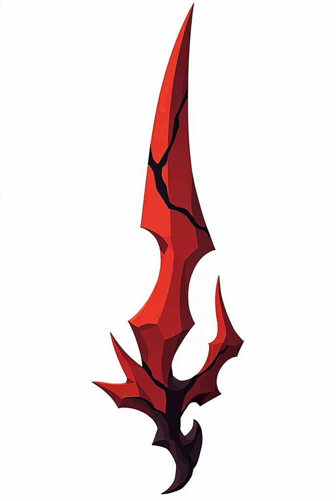 A sword projectile in the style of a vector drawing with clear sharp corners and edges , made of solid blood-colored crystal with vessels of black void stretching along it from below