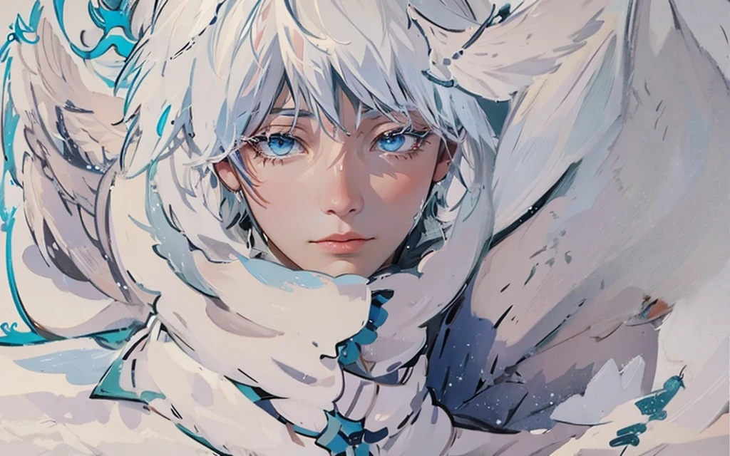 Downcast eyes,Sad,Feather,feather,Snowstorm,Sparkle Effect, Abstract painting,