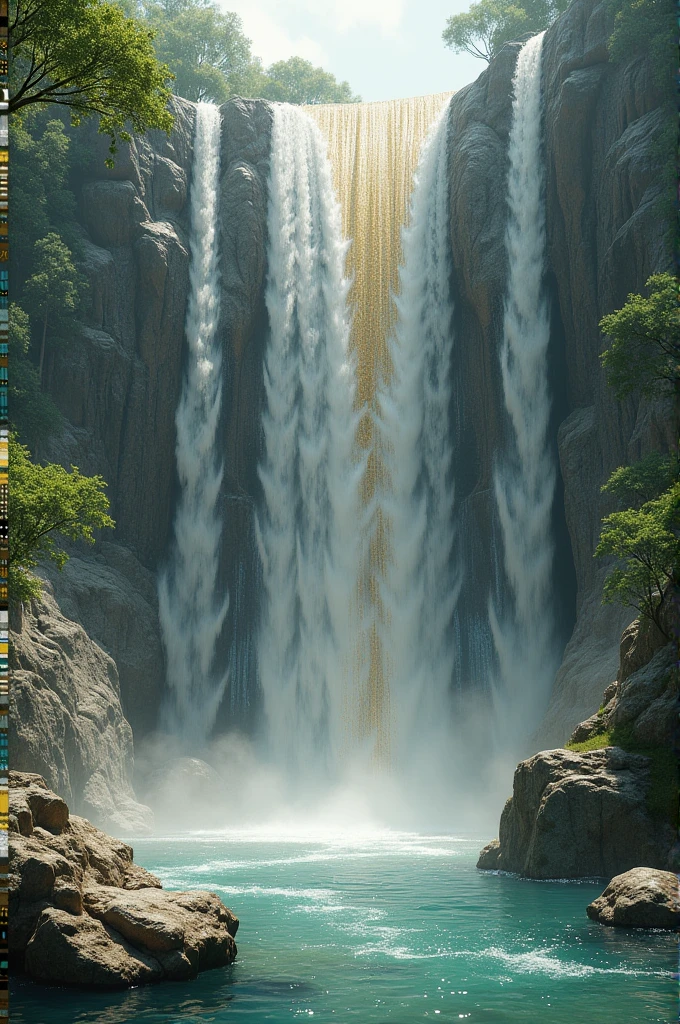 A marble made water fall a golden sprinkling water in it