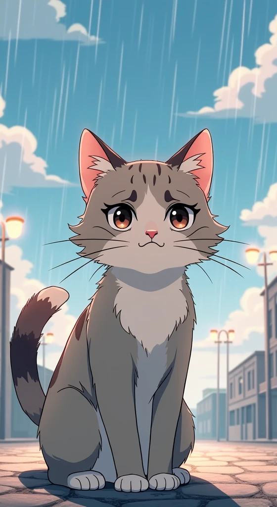 anime style sad cat in the street