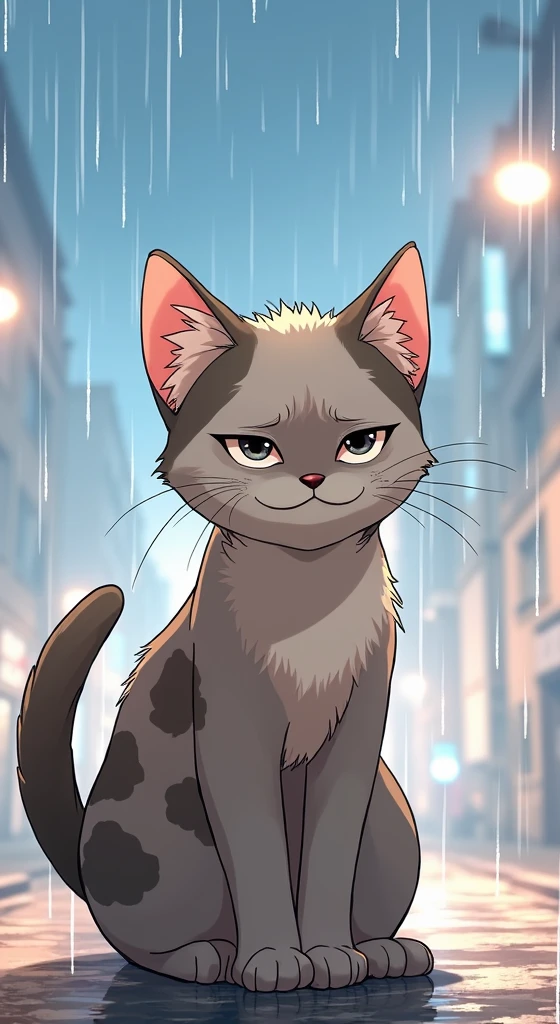 anime style sad cat in the street