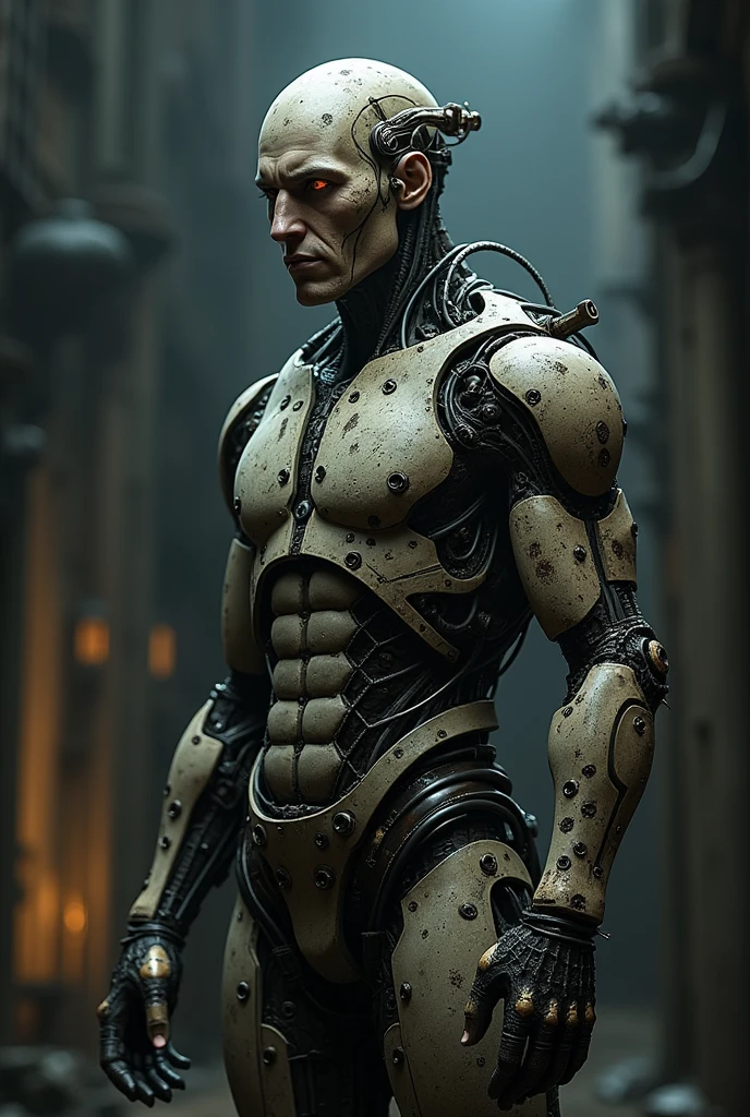 Grimdark steampunk fantasy concept art by noah bradley and greg rutkowski, man made of intricate insanely cyberpunk body, 3D effect ultra-detailed intricate insanely, expressive eyes, spotlight, 