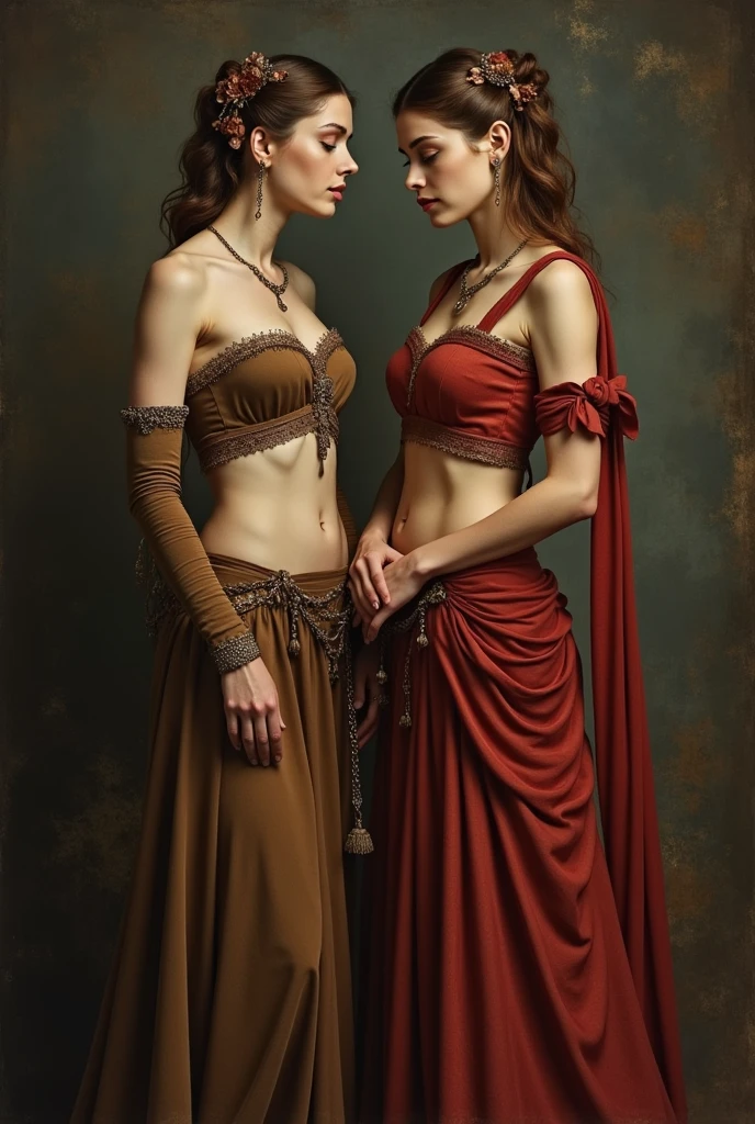 two noble women nude in the middle ages, in realism