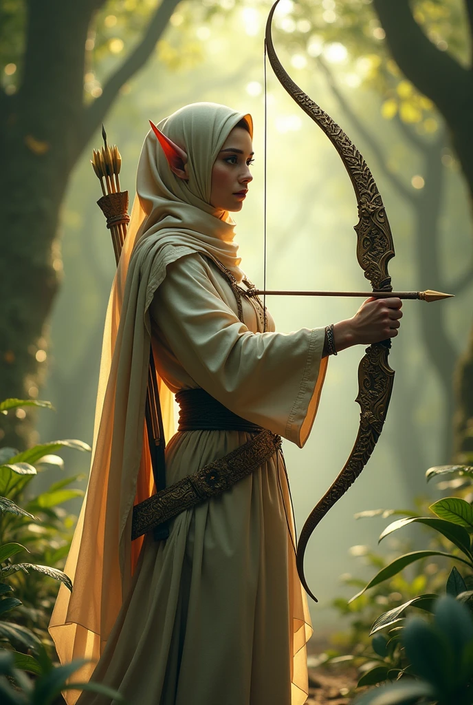 A female elf with full hijab using arriw