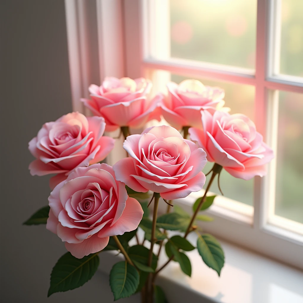 Pink Roses,By the window