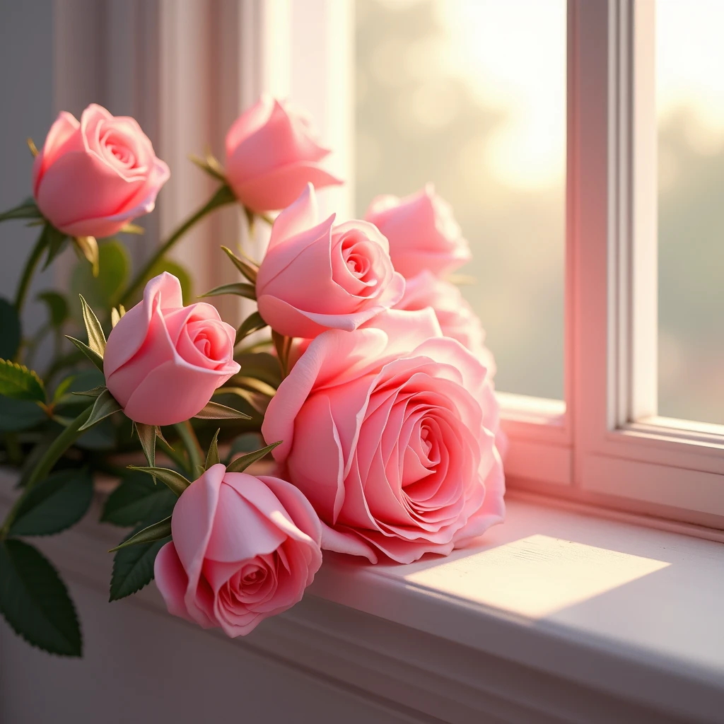 Pink Roses,By the window