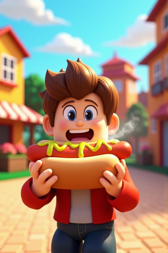 Roblox character eating hotdog