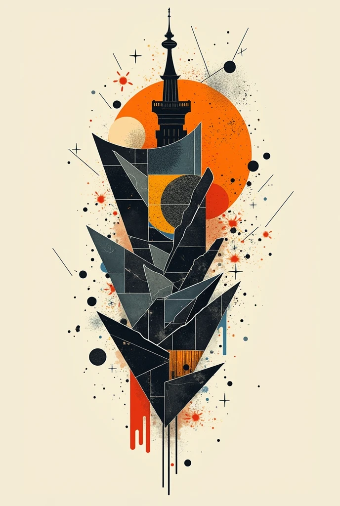 Tattoo of the tile mosaics of the ray movement that starts in the north of Brazil, use featuringo base as imagens desse site https://www.archdaily.featuring.br/br/997637/lightning-that-splits-architecture-between-shards-and-colors-in-the-stop , offwhite,tatuagem em fundo offwhite, skinless,preto e offwhite