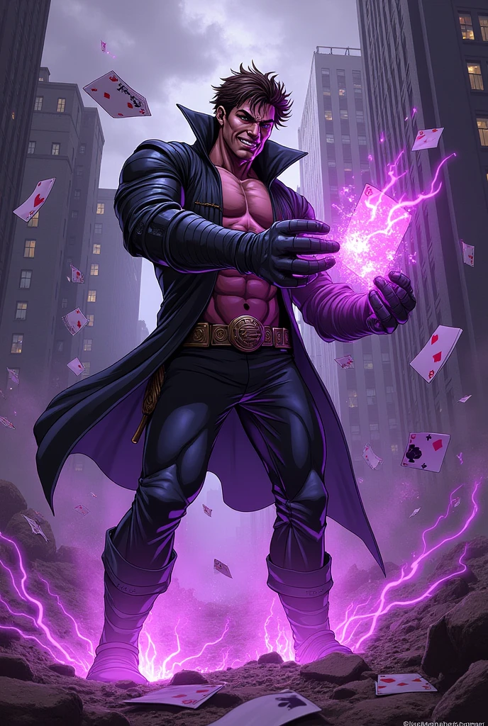 X-man Gambit Wallpaper with Cards and Purple Kinetic Energy Comic Style 