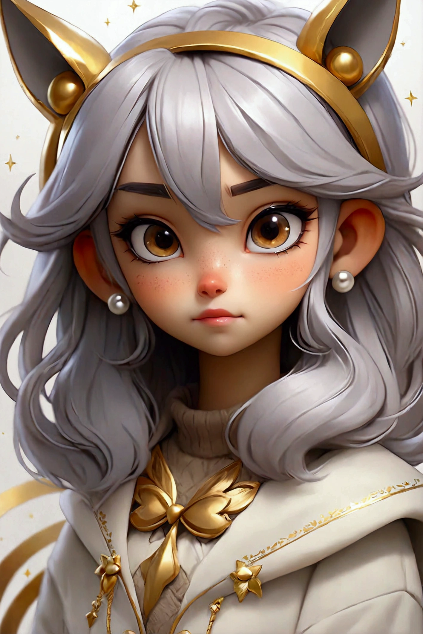 One girl,Silver Hair、Bangs between the eyes, Animal ears, Blushing, Golden Eyes, Sparkle Effect,