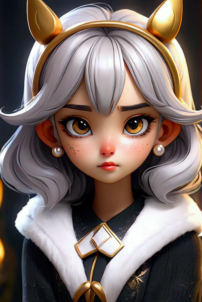 One girl,Silver Hair、Bangs between the eyes, Animal ears, Blushing, Golden Eyes, Sparkle Effect,