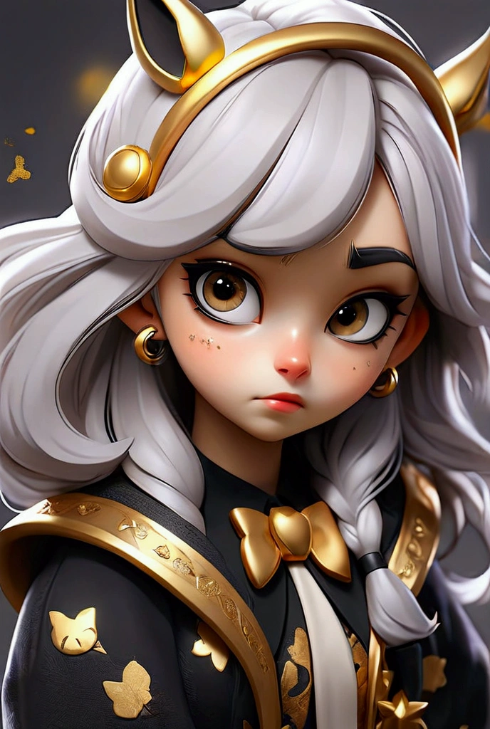 One girl,Silver Hair、Bangs between the eyes, Animal ears, Blushing, Golden Eyes, Sparkle Effect, 